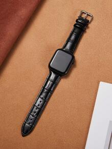 1pc Black Crocodile Embossed Pu Leather Watchband Compatible With Apple Watch Band 38/40/41/42/45/49mm Compatible With Apple Watch Strap Ultra/Se/9/8/7/6/5/4/3/2 As A Gift For Students Returning To School - Black - View 3