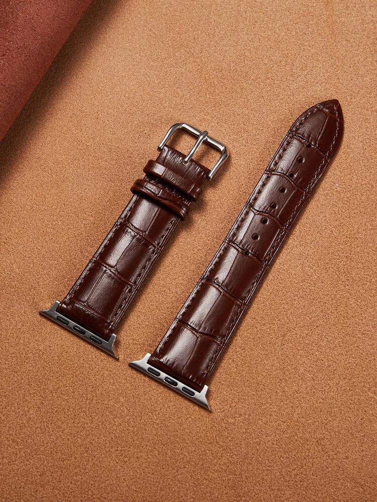 1pc Men Women Brown Crocodile Embossed Pu Leather Watchband Compatible With Apple Watch Band 38/40/41/42/45/49mm Compatible With Apple Watch Strap Ultra/Se/9/8/7/6/5/4/3/2 As A Gift For Students Returning To School