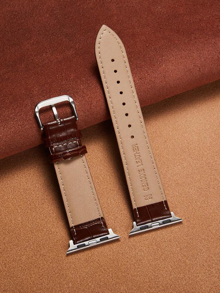 1pc Men Women Brown Crocodile Embossed Pu Leather Watchband Compatible With Apple Watch Band 38/40/41/42/45/49mm Compatible With Apple Watch Strap Ultra/Se/9/8/7/6/5/4/3/2 As A Gift For Students Returning To School