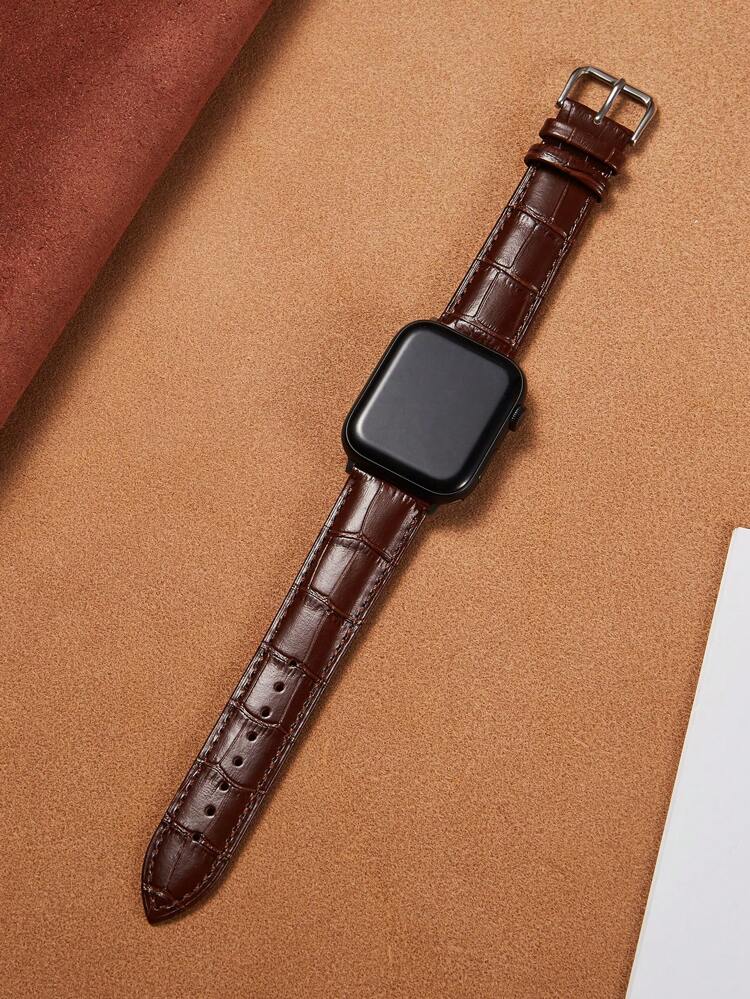 1pc Men Women Brown Crocodile Embossed Pu Leather Watchband Compatible With Apple Watch Band 38/40/41/42/45/49mm Compatible With Apple Watch Strap Ultra/Se/9/8/7/6/5/4/3/2 As A Gift For Students Returning To School