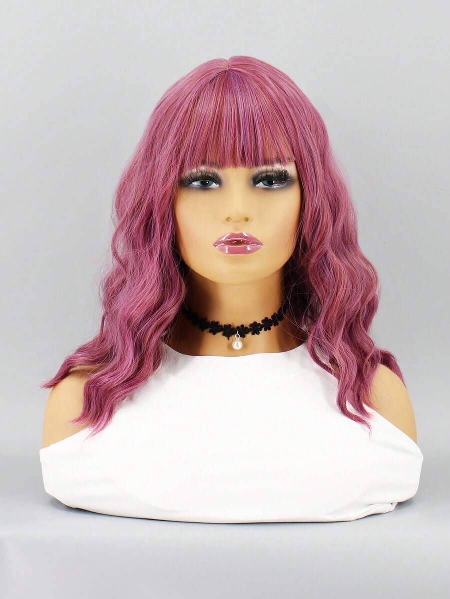 Tóc giả tổng hợp xoăn trung bình có tóc mái - Nhiều màu - Xem 1