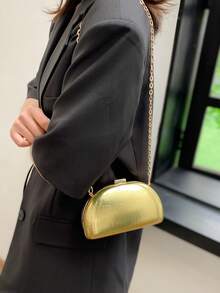 New Arrival Silver Pu Stone Pattern Decor Crossbody Bag With Buckle & Chain Strap For Women - Gold - View 3