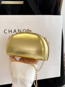 New Arrival Silver Pu Stone Pattern Decor Crossbody Bag With Buckle & Chain Strap For Women - Gold - View 5