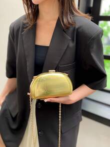 New Arrival Silver Pu Stone Pattern Decor Crossbody Bag With Buckle & Chain Strap For Women - Gold - View 8