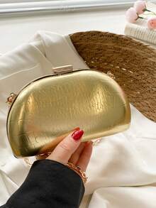 New Arrival Silver Pu Stone Pattern Decor Crossbody Bag With Buckle & Chain Strap For Women - Gold - View 9