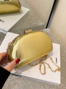 New Arrival Silver Pu Stone Pattern Decor Crossbody Bag With Buckle & Chain Strap For Women - Gold - View 10