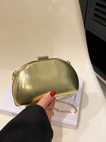 New Arrival Silver Pu Stone Pattern Decor Crossbody Bag With Buckle & Chain Strap For Women - Gold - View 13
