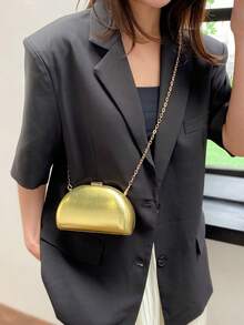 New Arrival Silver Pu Stone Pattern Decor Crossbody Bag With Buckle & Chain Strap For Women - Gold - View 14