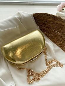 New Arrival Silver Pu Stone Pattern Decor Crossbody Bag With Buckle & Chain Strap For Women - Gold - View 18