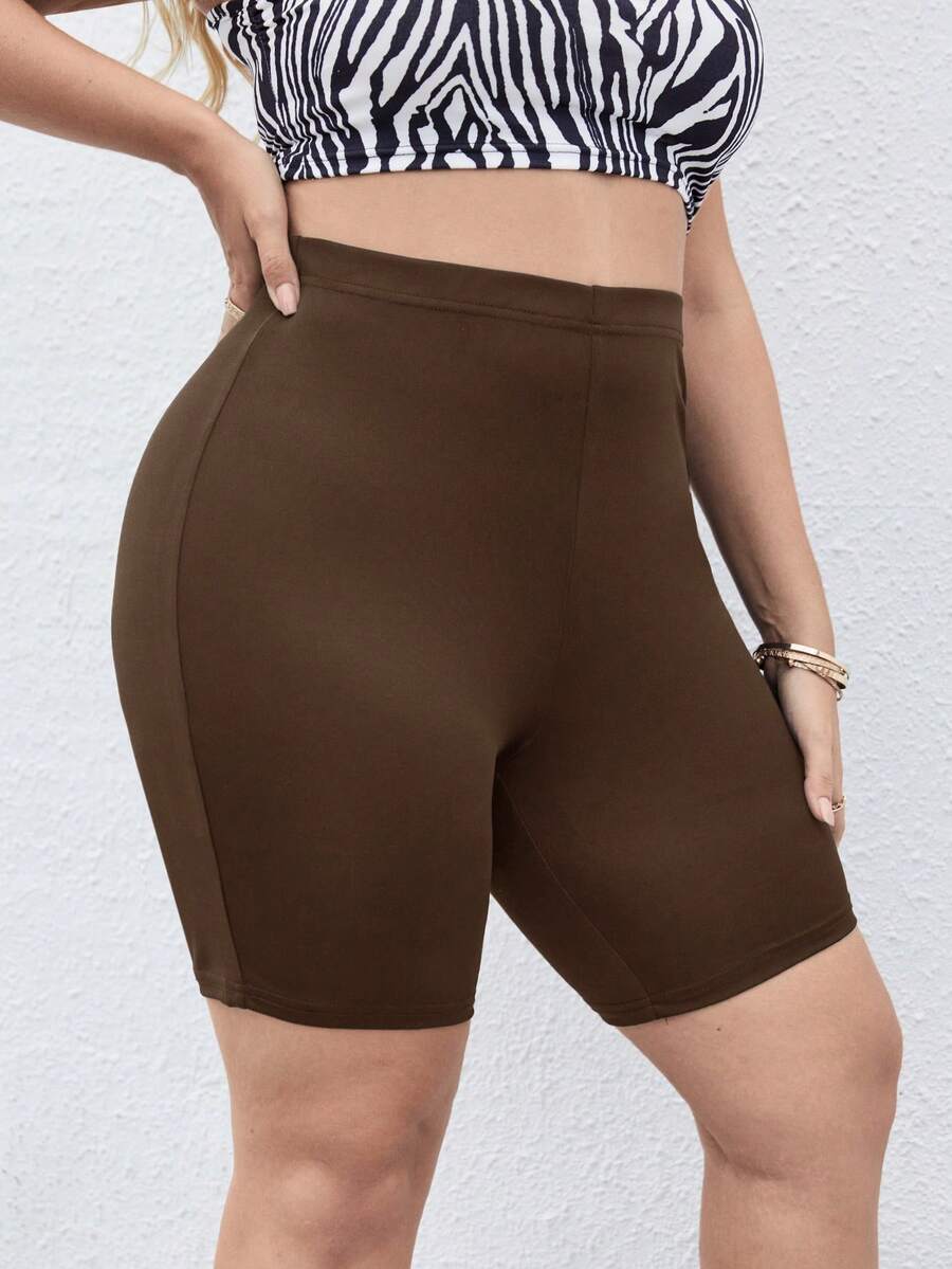 SHEIN EZwear Shorts biker unicolor - Café integral - Ver 1