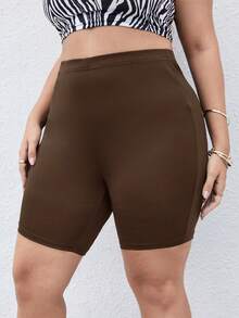 SHEIN EZwear Shorts biker unicolor - Café integral - Ver 5
