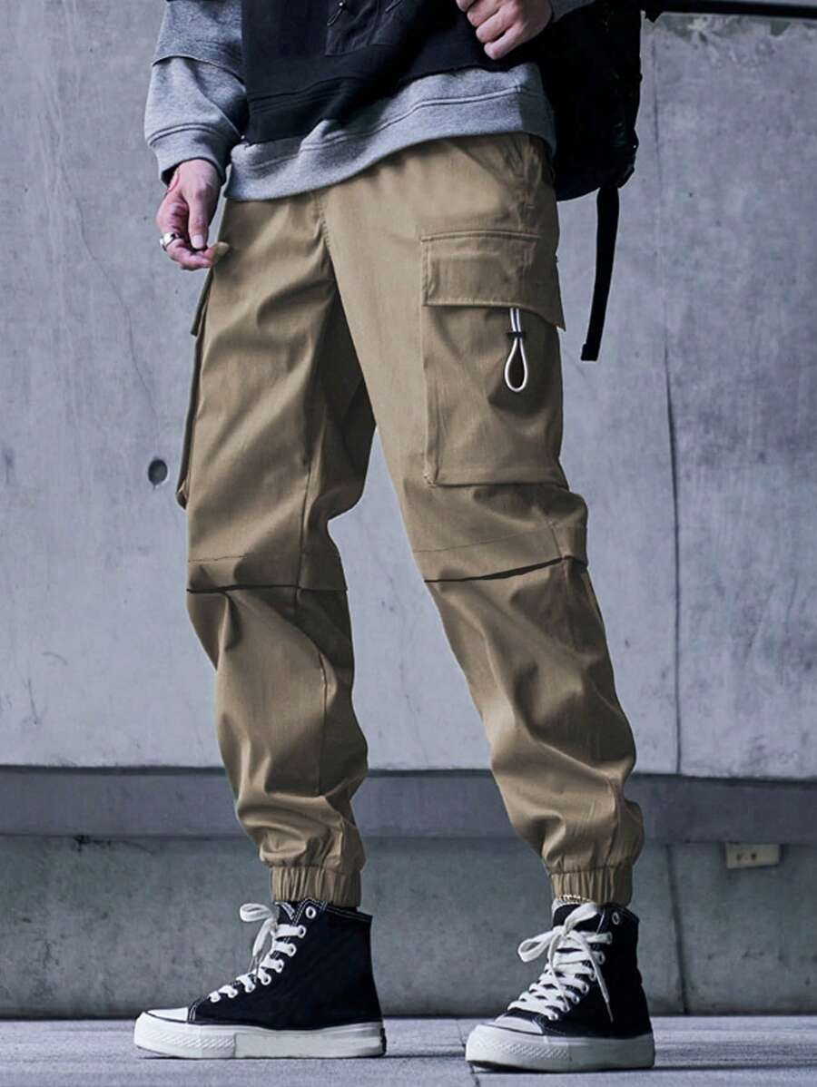 Manfinity EMRG Men Flap Pocket Side Cargo Pants - Khaki - View 1