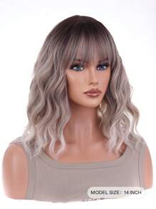 Tóc Giả Tổng Hợp Xoăn Ngắn Có Bangs - Màu Xám nhạt - Xem 3