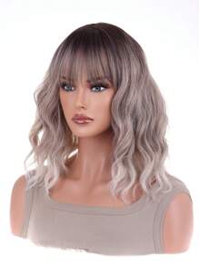 Tóc Giả Tổng Hợp Xoăn Ngắn Có Bangs - Màu Xám nhạt - Xem 4