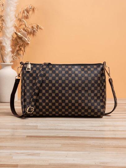 Geometric Pattern Square Bag Small Zipper Vintage