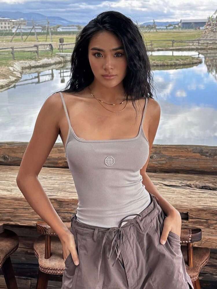 Graphic Embroidery Cami Top Crop Women Tops