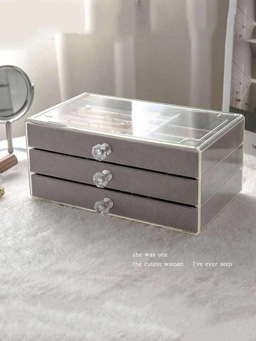 1 pieza Caja de almacenamiento de joya transparente - Gris - Ver 1