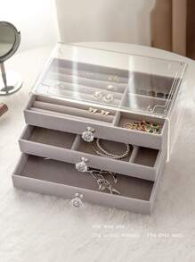 1 pieza Caja de almacenamiento de joya transparente - Gris - Ver 2