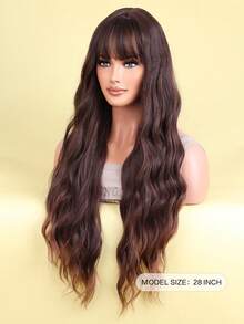 Tóc Giả Tổng Hợp Xoăn Dài Có Bangs - màu nâu - Xem 2