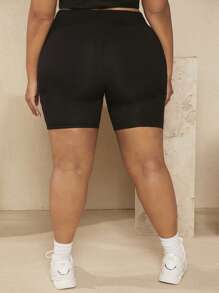 SHEIN CURVE+ Plus Solid High Waist Cycling Shorts - Black - View 2