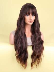 Tóc Giả Tổng Hợp Xoăn Dài Có Bangs - màu nâu - Xem 3