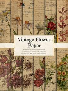 24 piezas con patrón de flor vintage Papel de nota para Artesanía de bricolaje - Multicolor - Ver 1