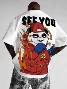 Manfinity Roghcode 宽松卡通图案落肩男式 T 恤 - 白色 - 查看 1