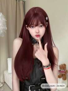 alicegarden 1 Piece Synthetic Heat-Resistant ,Straight Hair Wigs Red ,With Bangs, 24 Inches Long,Fully Machine Woven Daily Natural Realistic Wig (Excluding Accessories)