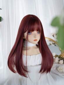 alicegarden 1 Piece Synthetic Heat-Resistant ,Straight Hair Wigs Red ,With Bangs, 24 Inches Long,Fully Machine Woven Daily Natural Realistic Wig (Excluding Accessories)
