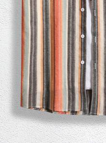 Manfinity RSRT Men Cotton Striped Shirt & Drawstring Waist Shorts Without Tee , Linen , Vacation , Colorful , Boyfriend Gift , Casual