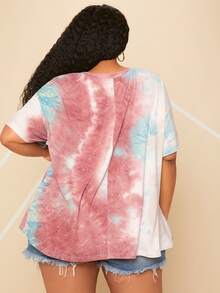 SHEIN CURVE+ Plus Tie Dye Slogan Patched Drop Shoulder Tee - Multicolor - View 2