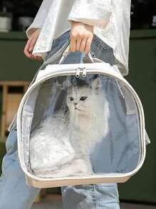 1pc Clear Portable Pet Carrier Bag - Beige - View 3