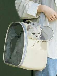 1pc Clear Portable Pet Carrier Bag - Beige - View 5