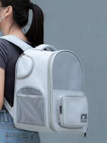 1pc Multi-function Pet Carrier Bag For Dog And Cat For Outdoor - Grey - View 1