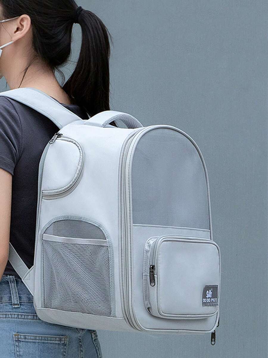 1pc Multi-function Pet Carrier Bag For Dog And Cat For Outdoor - Grey - View 1