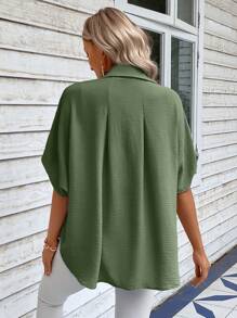 SHEIN LUNE 蝙蝠袖前紐扣襯衫 - 軍綠色 - 查看 2