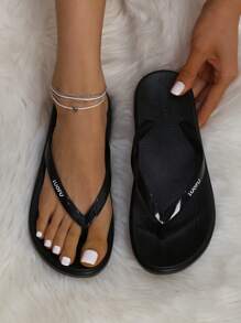 luofu 女士字母圖案人字拖時尚沙灘人字拖 - 黑色 - 查看 2