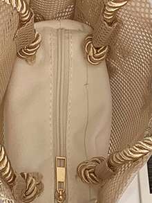 隨機花朵圖案單肩托特包帶內袋 - 香檳色 - 查看 3