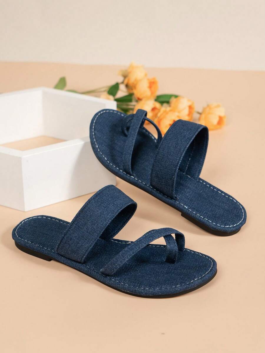 Sandali con cinturini incrociati sulla punta, effetto jeans, comodi e leggeri - Blu - Visualizzare 1