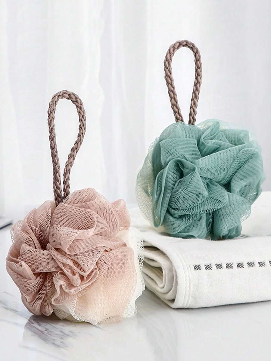 1pc Random Color Bathing Sponge Shower Pouf - Multicolor - View 1
