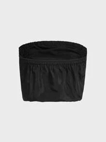 GENKIRA 素色褶邊抹胸上衣 - 黑色 - 查看 2