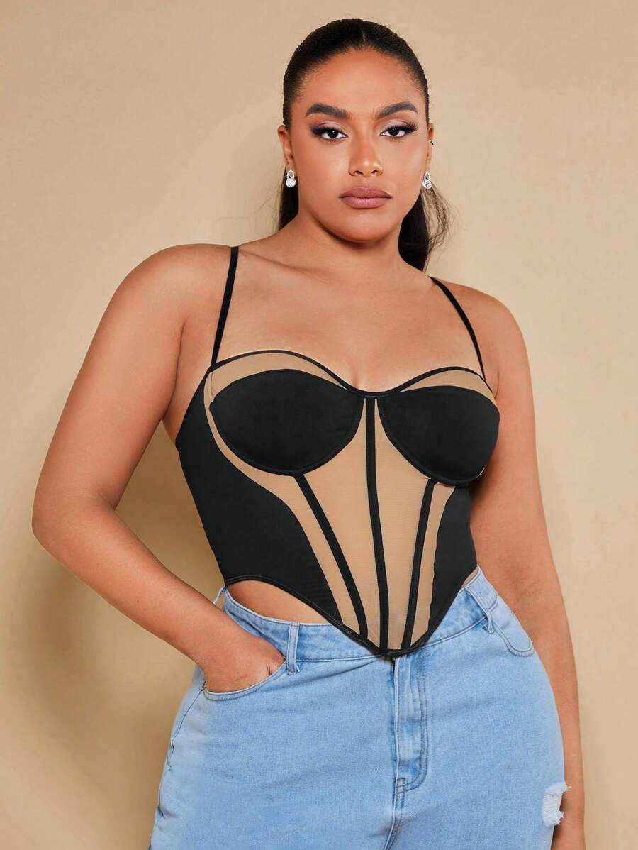 SHEIN BAE Áo hai dây Plus Size Bất đối xứng Tương phản ràng buộc Khối Màu Giải trí - Nhiều màu - Xem 1