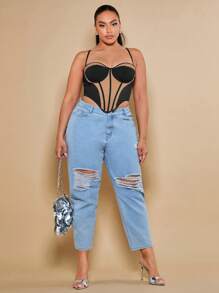 SHEIN BAE Áo hai dây Plus Size Bất đối xứng Tương phản ràng buộc Khối Màu Giải trí - Nhiều màu - Xem 4