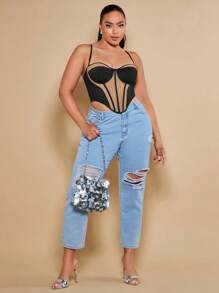 SHEIN BAE Áo hai dây Plus Size Bất đối xứng Tương phản ràng buộc Khối Màu Giải trí - Nhiều màu - Xem 5