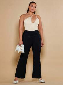 SHEIN BAE Plus Size Asymmetric Bodysuit - Khaki - View 3