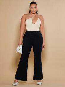 SHEIN BAE Plus Size Asymmetric Bodysuit - Khaki - View 4