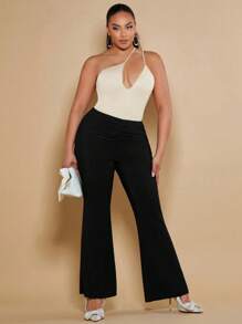 SHEIN BAE Plus Size Asymmetric Bodysuit - Khaki - View 6