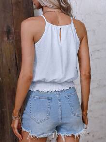 SHEIN LUNE Áo khoác và áo lót dành cho xe tăng nữ viền lá sen Dải chun màu trơn Boho - Màu xanh nhạt - Xem 2