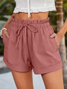Flirla Short à taille froncée ourlet roulé à nœud