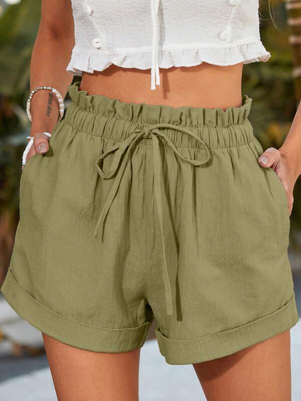 Breezaya Shorts mit Papiertasche-Taille, Band vorne, gerolltem Saum,